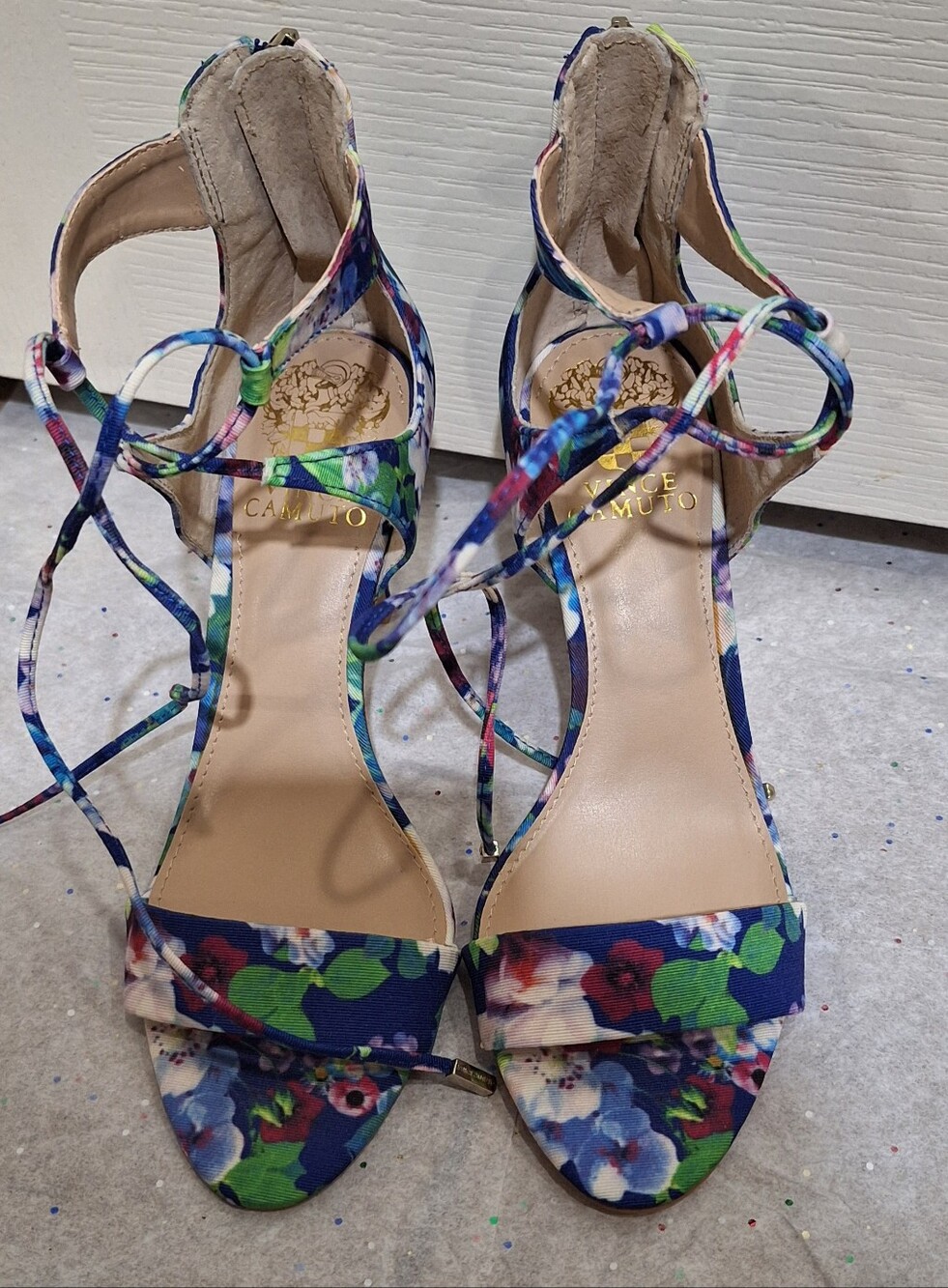 Vince Camuto Celia Floral Print Strappy Lace-Up Stiletto High Heel Sandals Sz 6M